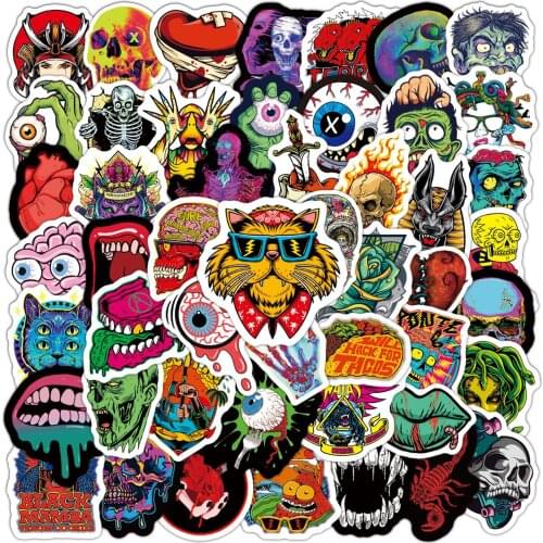 10/50/100pcs Funny Horror Series Skull Zombie Cartoon Stickers Bike Skateboard Guitar Laptop Luggage Waterproof Joke Stickers