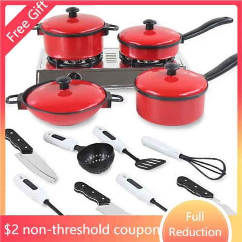 13Pcs Mini Kitchen Cookware Pot Pan Cook Pretend Play Educational House Toys For Children Simulation Kitchen Utensils Girls Toy
