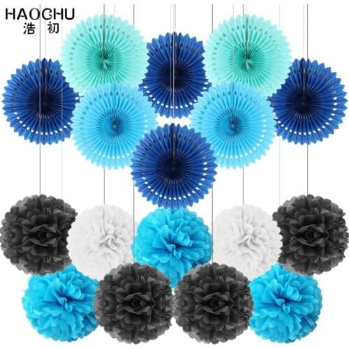 17pcs/lot Birthday Party Decoration Paper Fans Tissue Pom Poms Flower Balls Wedding Baby Shower Christmas Kit Party Decoration