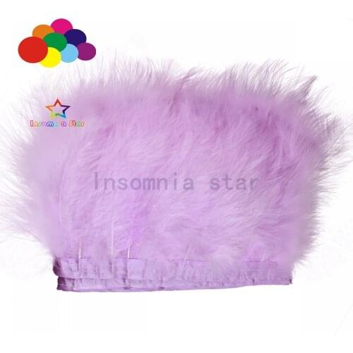 2 meter Light purple Fluffy Turkey feather Trim 6-7 inches Dyed feathers on Ribbon Wedding Party Dress Decoration Sewing Crafts
