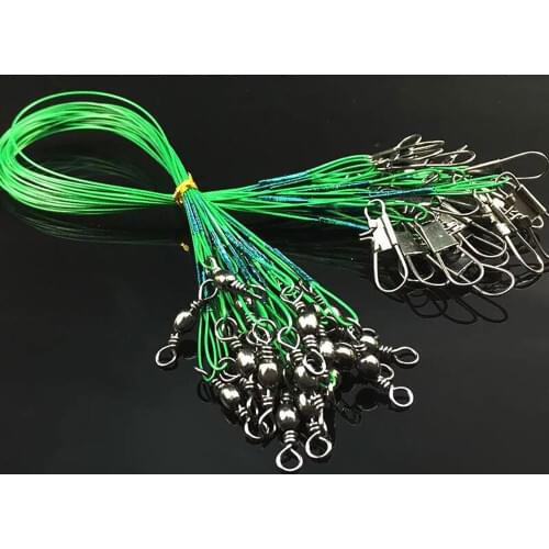 Atsuim 20PCS Anti Bite Steel Fishing Line Steel Wire Leader With Swivel Lead Core Leash Fishing Wire Fishing Accessories