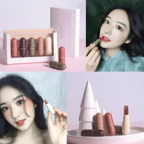 5 Colors Cute Mini Lipstick 5pc/set Matte Lipstick Long Lasting Lipstick for Lips Stick Waterproof Mate Tint Lip Kit Lipgloss