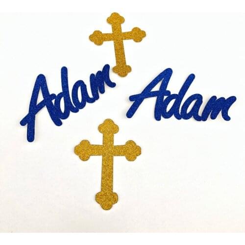 50 Personalized Glitter Cross Name Confetti for Baptism Christening Confirmation First holy communion table decoration