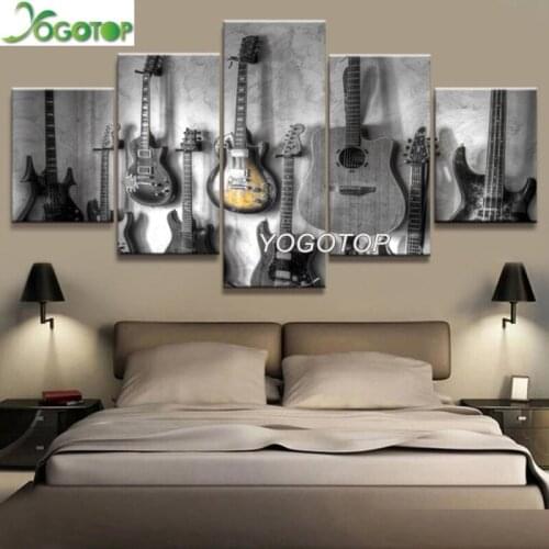 5d diy diamond painting full square round diamond embroidery 5 Pcs Guitar Musical Instruments picture mosaic home decor ML947