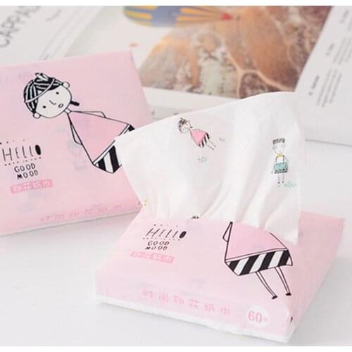 60Pcs/Pack 3 Ply Disposable Facial Paper Tissues Thickened Cute Colorful Cartoon Printing Napkins Portable Car Home Party Decor