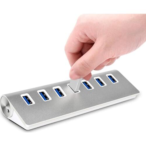 7-Port USB 3.0 Hub, Aluminum Data Hub with Power Adapter for Desktop PC/Laptop