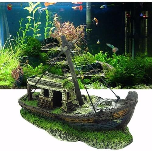Aquarium Bottom Shipwreck Decorative Fish Tank Moss Wreck Ship Resin Private Boat Ornament