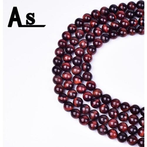 Asingeloo Wholesale Red Tiger Eye Loose Round Beads 15.5"Pick Size For Bracelet Necklace Making Jewelry Natural Stone Beads