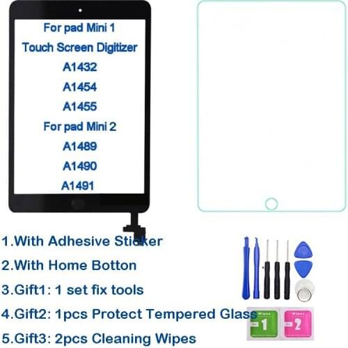 Touch screen glass digitizer panel For ipad mini 1/2 For ipad mini A1432 A1454 A1455 A1489 A1490 A1491 with IC mini1 mini2 touch