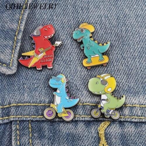 Dinosaur Enamel Pin Bass Bicycle Skateboard Badges Brooches for Kids Children Bag Hat Backpack Accessories Animal Jewelry