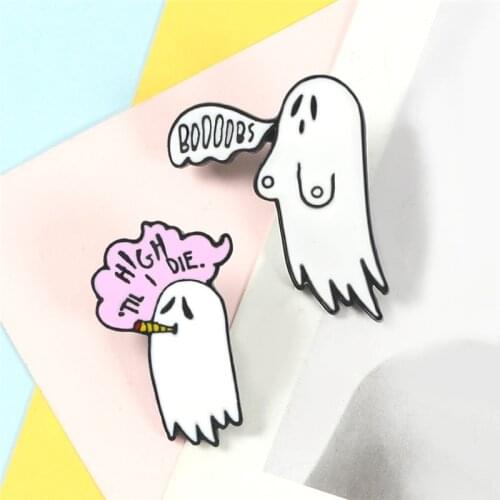 Happy Halloween Enamel Pin Cute White Boo Ghost Badge Brooches Women Denim Shirt Bag Lapel Pins Cartoon Jewelry Gift for Friends