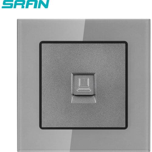 SRAN EU Internet Socket CAT5 Type,white Crystal Tempered Glass Panel 82mm*82mm Household RJ45 Interface Socket F6XX003