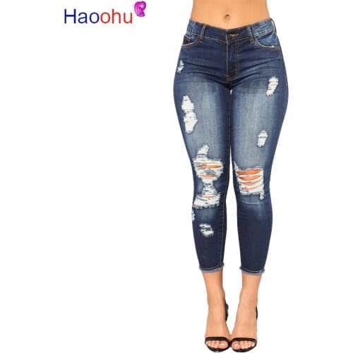 Женские укороченные джинсы HAOOHU China At AliExpress
