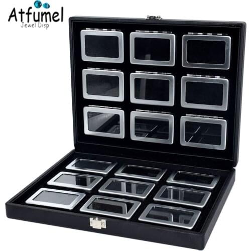 Quality Portable Black Pu Travel Gem Box Gemstone Storage Case Jewelry Tray Stone Holder Organizer Case With Metal Diamond Box