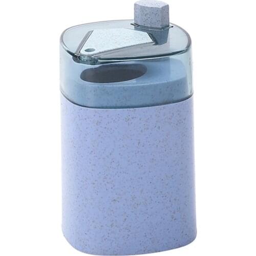 Wheat Straw Toothpick Can Simple Press Toothpick Boxes Automatic Toothpick Holder Container for Home Blue