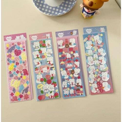 SKYSONIC Angel Bear Dream Laser Flash Stickers 5x14cm Kawaii DIY Journal Bullet Plan Deco Sticker Idol Cards Decorative Supplies