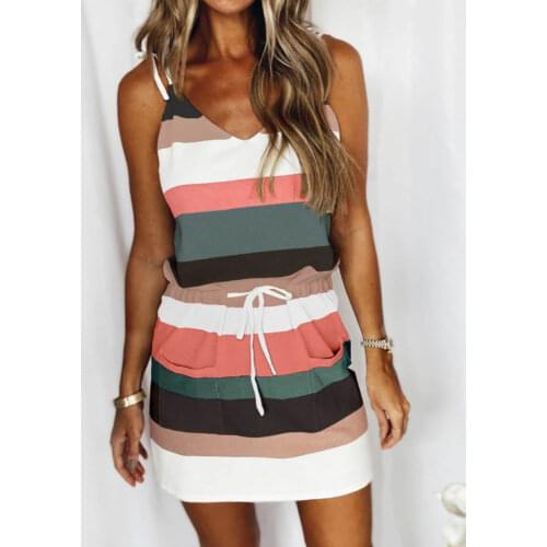 Summer Women Stripped Design Mini Sundress 2021 New Femme Colorblock Drawstring Robe Office Lady Outfits Casual Clothing traf