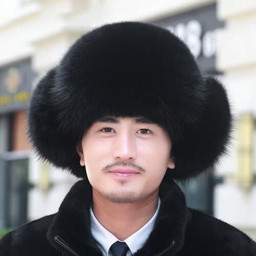 Lantafe Winter Men Hat Bomber Hats Lei Feng Cap Russian Hat With Rabbit Fur Raccoon Fur Earmuffs Warm Real Fur Unisex Style