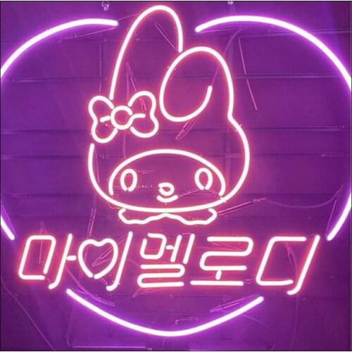 Neon Sign 10KV Hello Cute Girl Neon Light Korean Kitt Wall Sign Window Advertise Lamp Decor Home Real Glass Aesthetic Room Decor