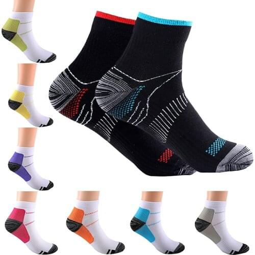 Fashion Women Men Sports Socks Nylon Colorful Patchwork Ankle Length Short Compression Socks For Cycling Skiing Soccer Running