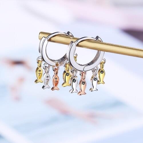 Ins New Trendy 925 Sterling Silver Cute Fish Tassel Stud Earrings For Women Girl pendientes brincos Best Gift