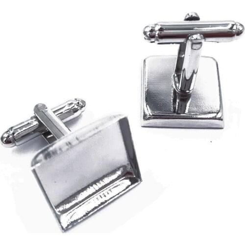 Wholesale Rhodium Plated Cufflink Blanks with 16mm 18mm 20mm 25mm Bezel Cup Square Cufflinks Cuff Link Setting CL040