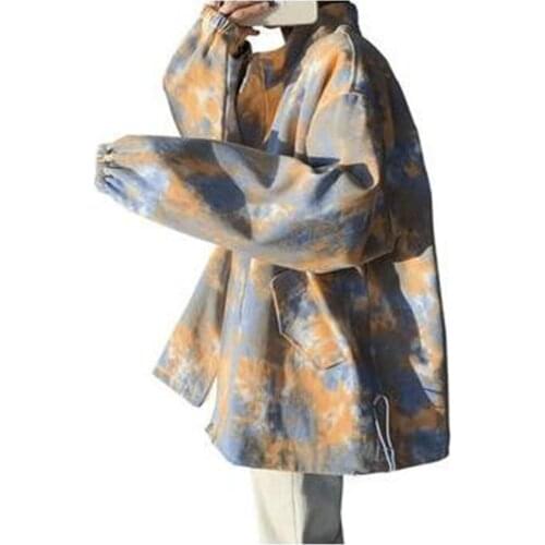 Autumn2021 Korean Version Tooling Baseball Uniform Women/Girl Stand Collar Tie-Dye Print Long Sleeve Vintage Loose Zipper Jacket