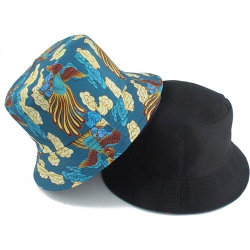 2021 New Summer Cartoon Phoenix Print Bucket Hat For Women Men Outdoor Foldable Bob Fisherman Hat Hip Hop Gorros Panama Sun Hat