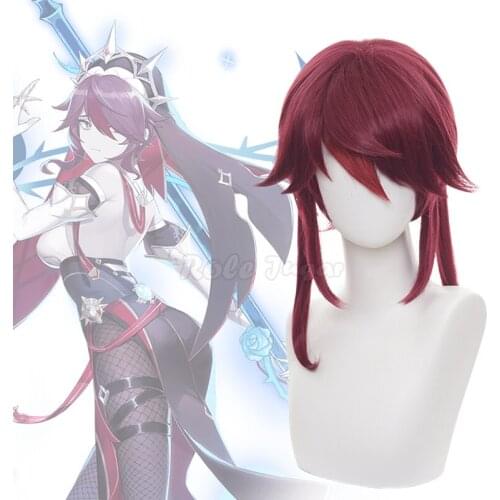 Cosplay Genshin Impact Rosaria Anime Wig Halloween Red Heat Resistant Synthetic Hair Wigs C34M149