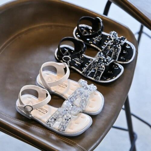 Girls Sandals 2021 Summer New Childrens Fashion Soft Bottom Princess Shoes Little Girl Baby Wild Style Sequined Student Sandals