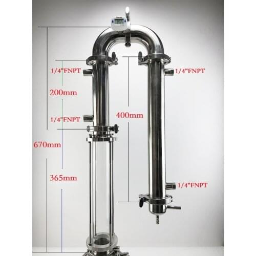 NEW 2" (51mm) OD64 Sanitary Distiller Glass Column ,Glass Reflux Tower Combination,Stainless Steel 304