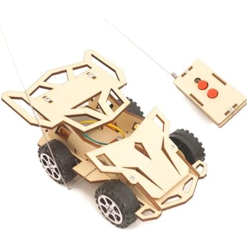DIY Assembly Wireless Remote Control Racing Car Model Kit Physical Experiment Technology Educational Wooden Toys For Children