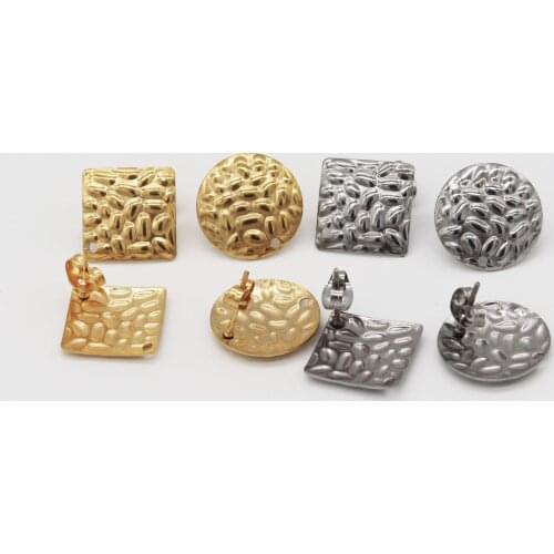10pcs/lot 316L Surgical Stainless Steel Embossing Geometry Round Square Earring Post Stud for DIY Handmade Ear Jewelry Making