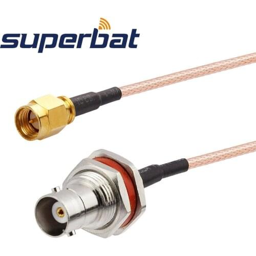 Superbat BNC Female Jack Bulkhead with O-ring Straight to SMA Male Plug Straight Pigtail Cable RG316 20cm