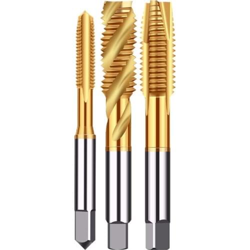 Titanium-Plated High-Speed Steel Machine Thread Taps M2 M6 Tip Tap M8 M10 Spiral Tap M12 M18 Straight Slot Tap M20 Tap Drill Bit
