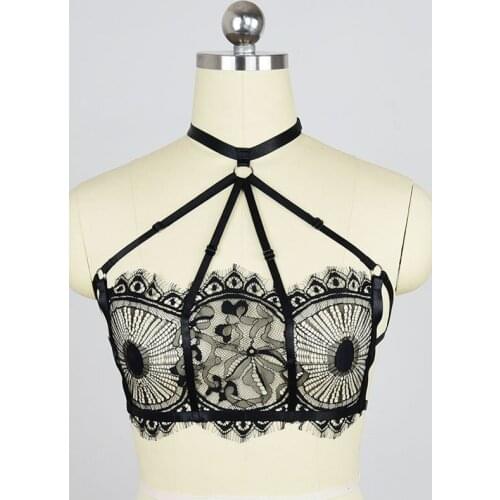 Crop Top Cage Bra Women Body Harness Fetish Wear Bondage Lingerie Harajuku Harness Bra Open Chest Bra Cupless Bra Punk O0484