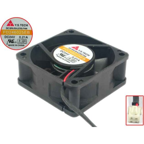 Y.S.TECH FD246025EB DC 24V 0.21A 2-wire 60x60x25mm Server Cooling Fan