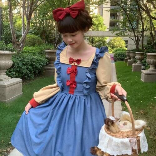 Japanese Mori Girl Sweet Lolita Dress For Girls Cute Square Neck Long Sleeve Kawaii Fashion Hot Dress Size M-L New