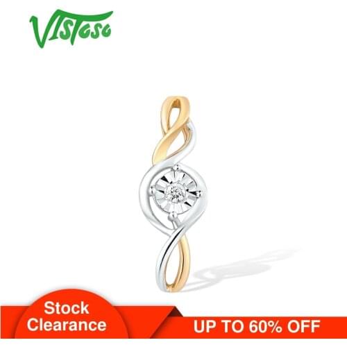 VISTOSO Pure 14K 585 Two-Tone Gold Sparkling Illusion-Set Miracle Plate Diamond Pendant for Women Music Note Gift Fine Jewelry