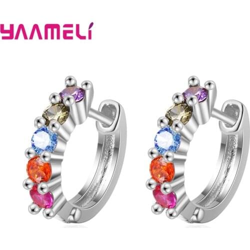 Hot Sale Round Circle Hoop Earrings Multicolor CZ Earrings for Women Fashion 925 Sterling Silver Ear Piercing Jewelry Gift