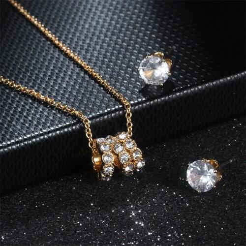 Women Jewelry Sets Multi Turncircle Round Cubic Zirconia Jewelry Sets Gold Plated Banquet Wedding Necklace Earrings Set Jewelry