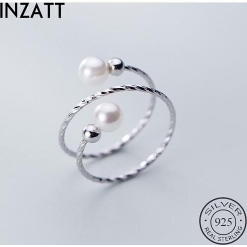 INZATT Real 925% Sterling Silver Minimalist Pearl spiral Ring For Women Birthday Party Classic Fine Jewelry Accessories Gift