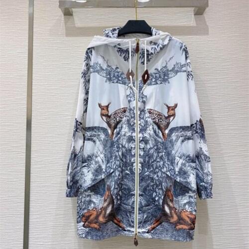 Women Overcoat Sika Deer 3D Printing Hooded Jacket High Qaulity Long Loose Lady Coats Zips