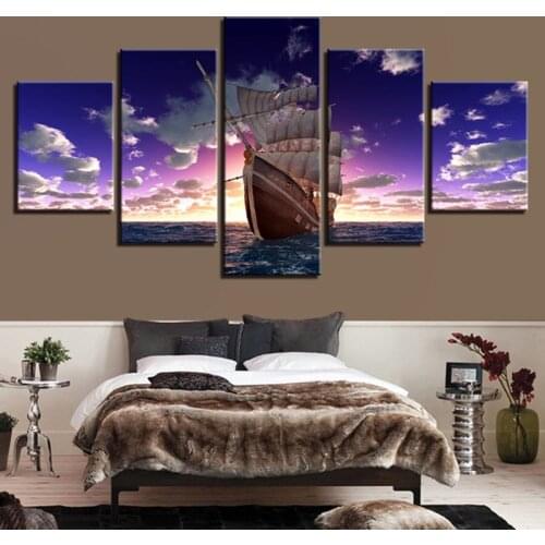 Home Decoration HD Prints 5 Pieces Wall Art Modular Boat Pictures Artwork Landscape Canvas Painting Scenery Poster UnFrame