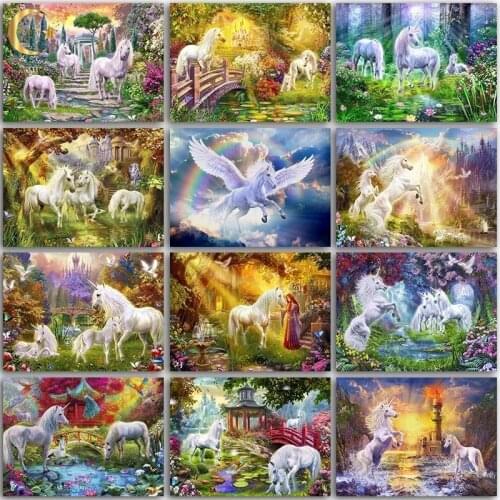 5D DIY Diamond Painting Horse Animals Horse Unicorn Castle Full Square/Round Diamond Embroidery Cross Stitch Diamond Mosaic