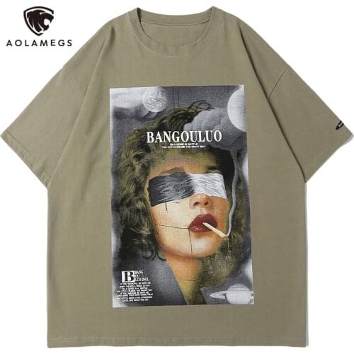 Aolamegs T Shirt Men Sexy Vintage Girl Illustration Print Couple Tops Tee Summer Loose Harajuku High Street Style Streetwear Men
