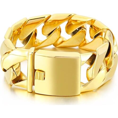 31mm wide Heavy Large Huge Miami Cuban Chain Bracelet Stainless Steel Gold-Plated Link Chain Mens Women Boys Bracelet Hip-Hop