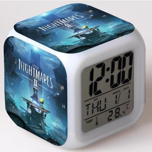 Kids Little Nightmares 2 Alarm Clock LED 7 Color Toys Gift For Boys Girls Children Wake Up Light Digital Clock