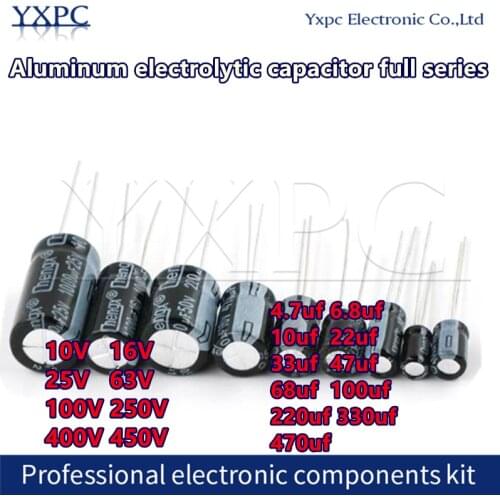 20pcs 10V 16V 25V 63V 100V 250V 400V 450V electrolytic capacitor 4.7uF 6.8uF 10uF 22uF 33uF 47uF 68uF 100uF 220uF 330uF 470uF