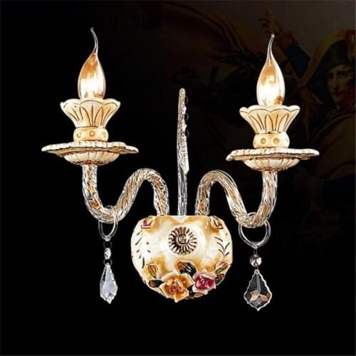 European luxury ceramic lamp crystal wall lamp bedside bedroom aisle candle wall lamp free shipping